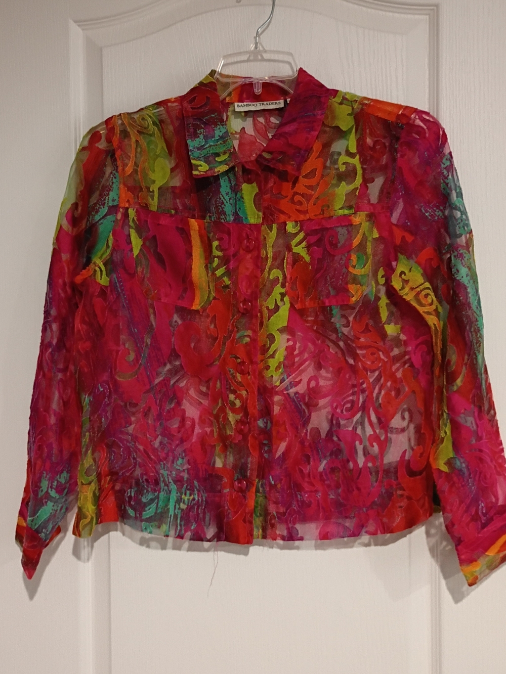 Bamboo Traders Sheer Multi-Color Button-Front Blouse - Size M